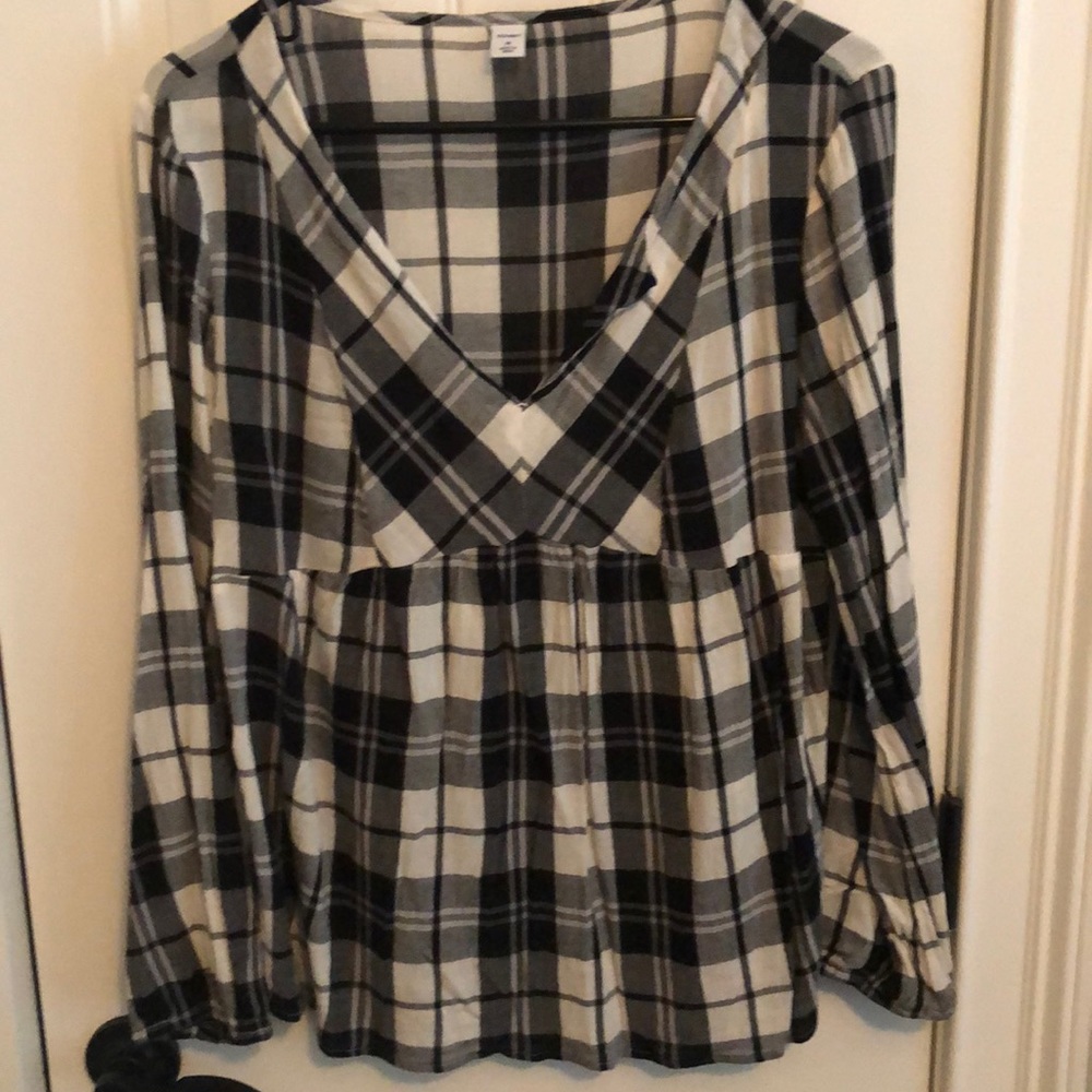 Old Navy peplum style black plaid shirt
